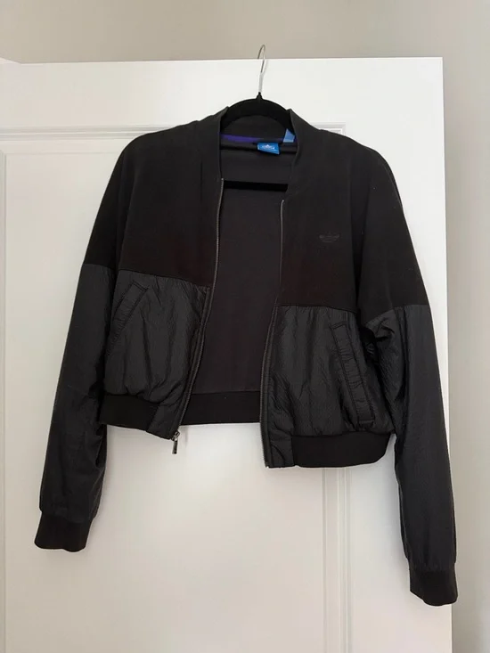 adidas Black Cropped reflective Bomber Jacket - Picture 2 of 4